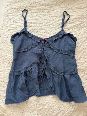 Edikted Navy Ruffle Tie-Front Camisole
